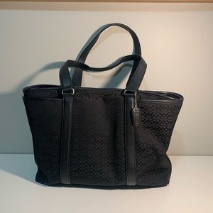 Coach tote handbag. Black monogram design.